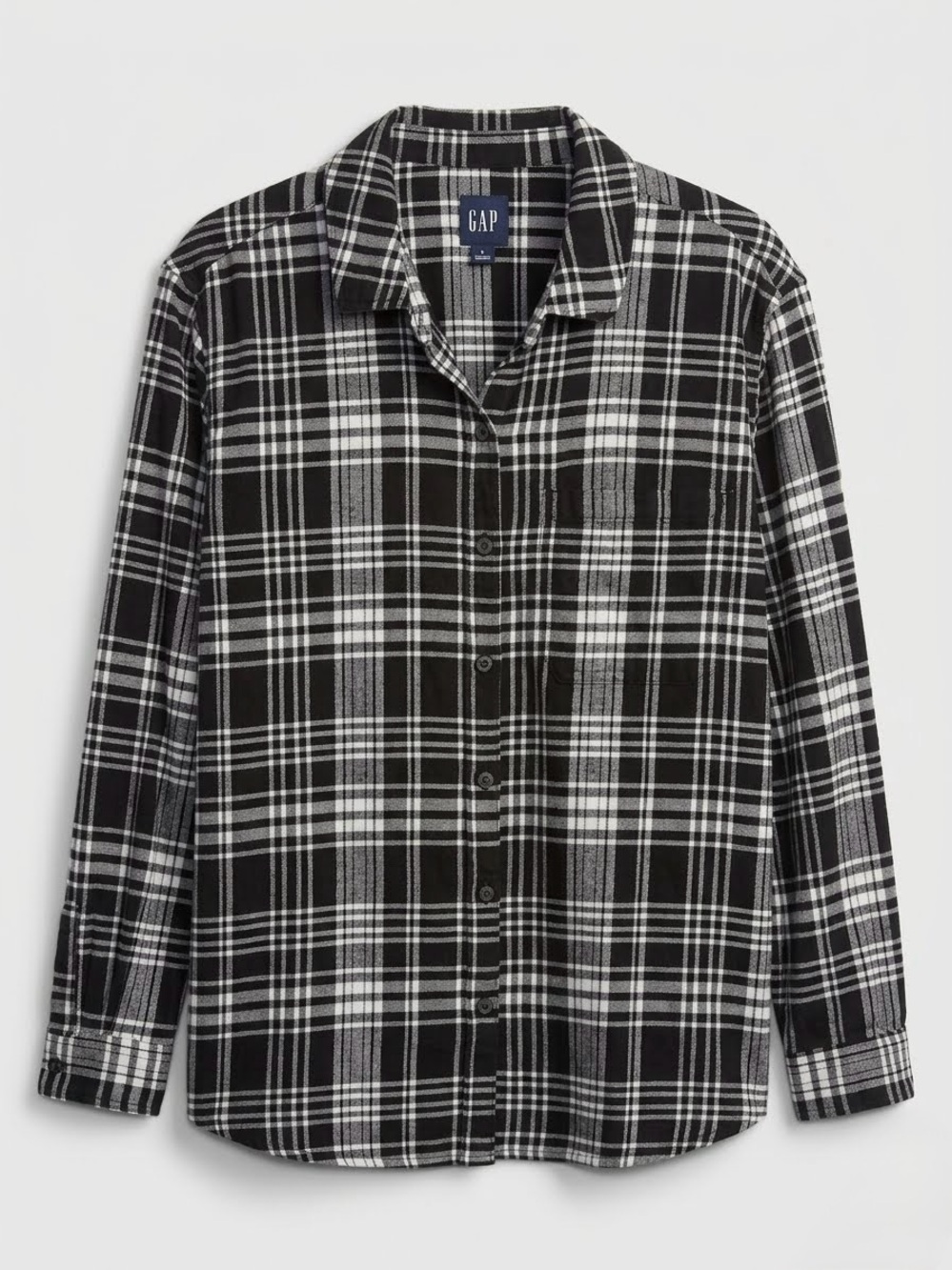 GAP Black & White Plaid Flannel Boyfriend Button Down Shirt XL 90s Cabincore